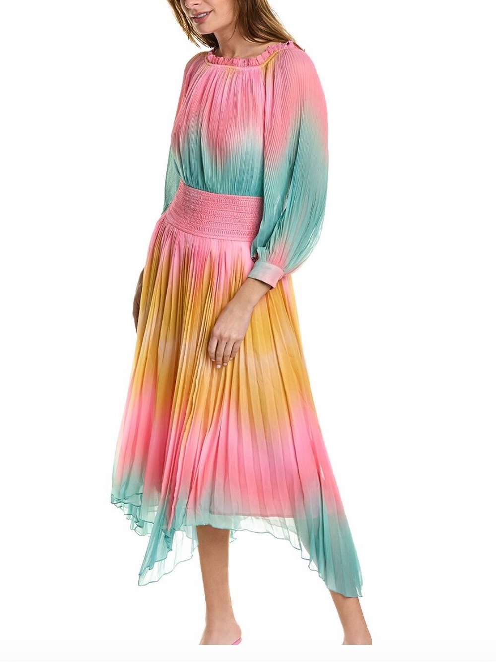 Rococo Sand ombré Dress in Pink, Teal & Yellow